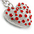Rhodium Plated Red Crystal Puffed Heart Keyring/ Bag Charm - 100mm L - view 2