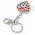Rhodium Plated Red Crystal Puffed Heart Keyring/ Bag Charm - 100mm L - view 3