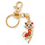 Clear/ Red Austrian Crystal Queen Kitty Keyring/ Bag Charm In Gold Tone - 11cm L