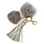 Ivy Grey Faux Fur Pom-Pom and Light Metallic Silver Faux Leather Tassel Gold Tone  Key Ring/ Bag Charm - 21cm L - view 2