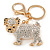 Clear Crystal White/ Black Enamel Bulldog Dog Keyring/ Bag Charm In Gold Tone - 7cm L