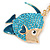Azure Blue Crystal, Teal Enamel Fish Keyring/ Bag Charm In Gold Tone Metal - 11cm L - view 2