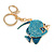 Azure Blue Crystal, Teal Enamel Fish Keyring/ Bag Charm In Gold Tone Metal - 11cm L - view 3