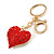 Hot Red Crystal Puffed Heart Keyring/ Bag Charm In Gold Tone Metal  - 8cm L - view 2