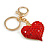 Hot Red Crystal Puffed Heart Keyring/ Bag Charm In Gold Tone Metal  - 8cm L - view 3