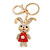 Clear/ Red Crystal Happy Easter Bunny Keyring/ Bag Charm In Gold Tone Metal - 9cm L