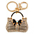 Clear/ AB Crystal, Black Enamel Puffed Bag Keyring/ Bag Charm In Gold Tone - 9cm L