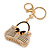 Clear/ AB Crystal, Black Enamel Puffed Bag Keyring/ Bag Charm In Gold Tone - 9cm L - view 2
