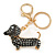 Hematite Crystal Badger-Dog Keyring/ Bag Charm In Gold Tone Metal - 7cm L