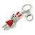 Clear/ Red Crystal Happy Easter Bunny Keyring/ Bag Charm In Silver Tone Metal - 10cm L - view 6