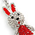 Clear/ Red Crystal Happy Easter Bunny Keyring/ Bag Charm In Silver Tone Metal - 10cm L - view 2