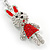 Clear/ Red Crystal Happy Easter Bunny Keyring/ Bag Charm In Silver Tone Metal - 10cm L - view 4