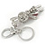 Clear/ Red Crystal Happy Easter Bunny Keyring/ Bag Charm In Silver Tone Metal - 10cm L - view 5