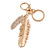 Clear Crystal Feather Keyring/ Bag Charm In Gold Tone Metal - 13cm L - view 2