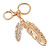 Clear Crystal Feather Keyring/ Bag Charm In Gold Tone Metal - 13cm L - view 4