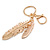Clear Crystal Feather Keyring/ Bag Charm In Gold Tone Metal - 13cm L - view 6