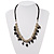 Silver Tone Link Charm Leather Style Necklace (Black) - 50cm