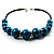 Glittering Teal Wood Bead Leather Cord Necklace - view 8