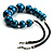 Glittering Teal Wood Bead Leather Cord Necklace - view 3