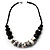 Stylish Chunky Polished Wood and Resin Bead Cotton Cord Necklace (Black & White) - 44cm L - view 2