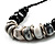 Stylish Chunky Polished Wood and Resin Bead Cotton Cord Necklace (Black & White) - 44cm L - view 3