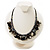 Black Simulated Pearl & Shell Bead Cord Necklace (Silver Tone) - view 2