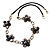 Delicate Dark Grey Shell Floral Leather Cord Necklace - 62cm Length