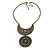 Vintage Bronze Filigree Medallion Diamante Necklace