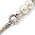 Simulated Pearl & Link White Leather Style Necklace In Silver Plated Metal - 64cm Length - view 4
