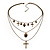 3-Strand 'Skull & Cross' Gothic Necklace In Bronze Tone Metal - 52cm Length (the longest strand)