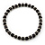 Black Ceramic Bead & Silvertone Metal Ring Stretch Choker Necklace - view 4
