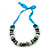 Chunky Light Green Wood, Glass & Fabric Bead Necklace On Light Blue Silk Ribbon - Adjustable