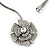 Large Dimensional Swarovski Crystal 'Flower' Pendant Collar Necklace In Burn Silver Finish - 39cm Length - view 5