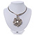 Large Dimensional Swarovski Crystal 'Flower' Pendant Collar Necklace In Burn Silver Finish - 39cm Length - view 3
