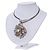 Large Dimensional Swarovski Crystal 'Flower' Pendant Collar Necklace In Burn Silver Finish - 39cm Length - view 7