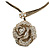 Large Dimensional Swarovski Crystal 'Rose' Pendant Collar Necklace In Burn Gold Finish - 38cm Length