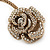 Large Dimensional Swarovski Crystal 'Rose' Pendant Collar Necklace In Burn Gold Finish - 38cm Length - view 4