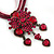 Fuchsia/ Magenta Diamante Vintage Flower Pendant On Cotton Cords Necklace In Bronze Metal - 38cm Length/ 7cm Extension - view 4