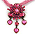Fuchsia/ Pink Diamante Vintage Flower Pendant On Cotton Cords Necklace In Bronze Metal - 38cm Length/ 7cm Extension