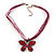 Pink/Magenta Diamante 'Butterfly' Cotton Cord Pendant Necklace In Bronze Metal - 38cm Length/ 8cm Extension - view 4