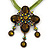 Vintage Olive Diamante 'Cross' Pendant Necklace On Cotton Cords In Bronze Metal - 38cm Length/ 7cm Extension