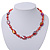 Glittering Carrot Red Glass Bead Necklace In Silver Plating - 42cm Length/ 6cm Extension - view 2