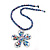 Blue/ Pink Glass Bead Flower Pendant Necklace - 40cm Length - view 2