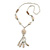 Long Antique White Ceramic & Glass Stones Tassel Necklace - 78cm Length/ 14cm Tassel - view 2