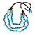 3 Strand Light Blue Resin & Brown Wood Bead Cotton Cord Necklace - 82cm Length