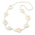Long White Floral Crochet, Glass Bead Necklace - 96cm Length