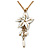 White Enamel 'Flower' With Beaded Tassel Pendant On Antique Gold Chain - 36cm Length/ 8cm Extension