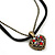 Small Filigree Red Crystal Heart With Black Suede, Bronze Tone Bead Chain - 36cm L/ 4cm Ext - view 6