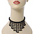 Chic Victorian/ Gothic/ Burlesque Black Bead Bib Style Choker Necklace - 28cm Length/ 8cm Extension - view 2
