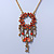 Carrot Red Diamante Round Pendant With Dangles, On 38cm L/ 7cm Ext Gold Tone Chain - view 8